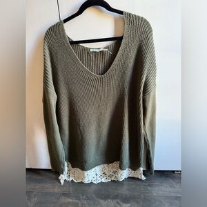 Urban Outfitters Oversized cable knit sweater with lace trim